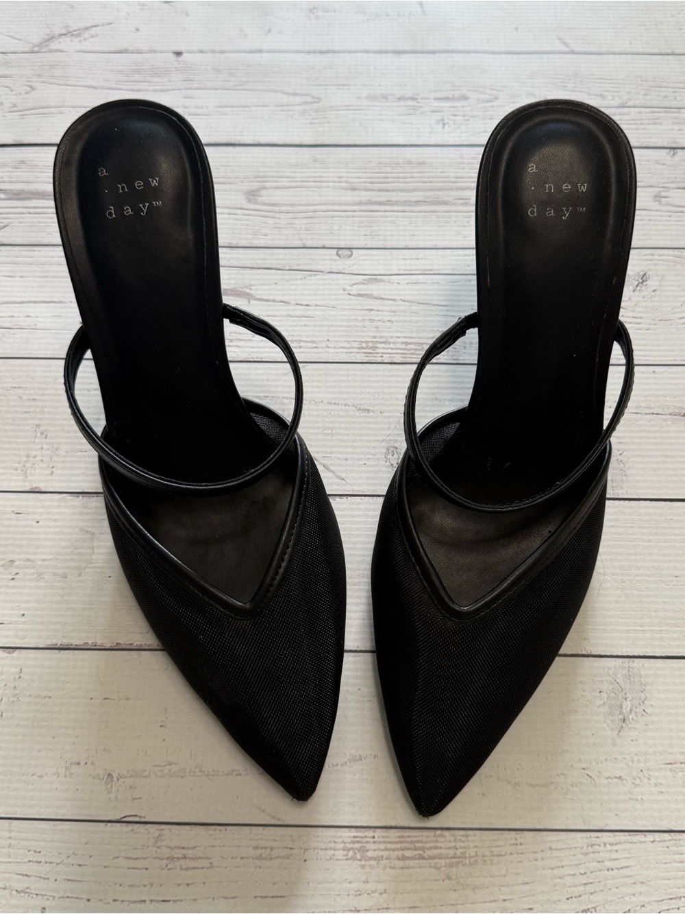Black Pointed-Toe Mule Heels